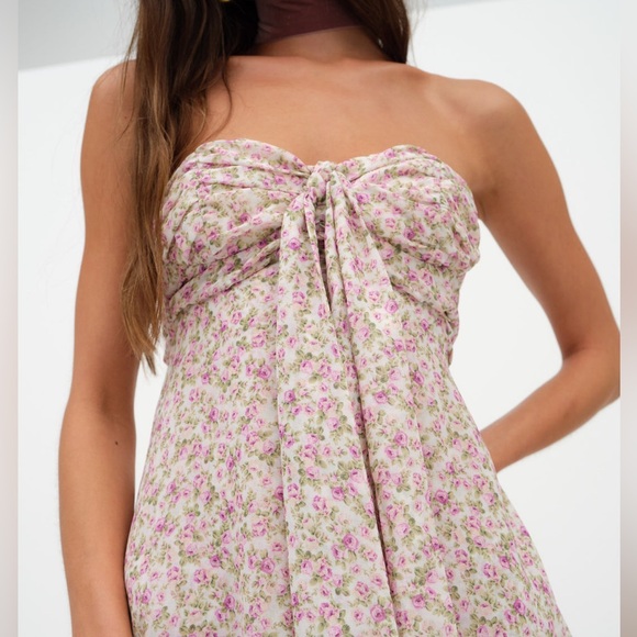For Love And Lemons Teagan mini Floral White and Pink Dress strapless S - Picture 9 of 9